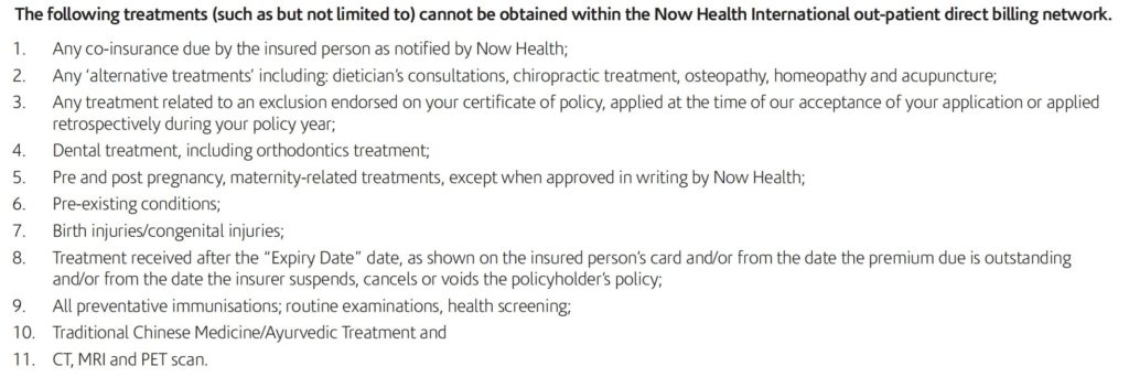 Now Health None Direct Billing Items